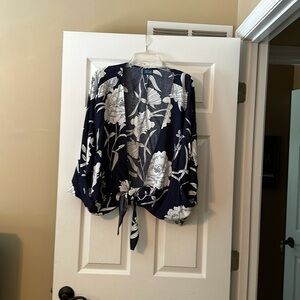 Women’s wrap blue/white blouse. Ravish beyond L